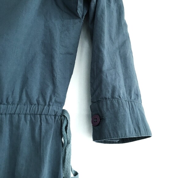 Uhma Steel Blue Small Cotton Collar 3/4 Tab Sleeve Full Front Zip Mini Dress - Picture 8 of 9